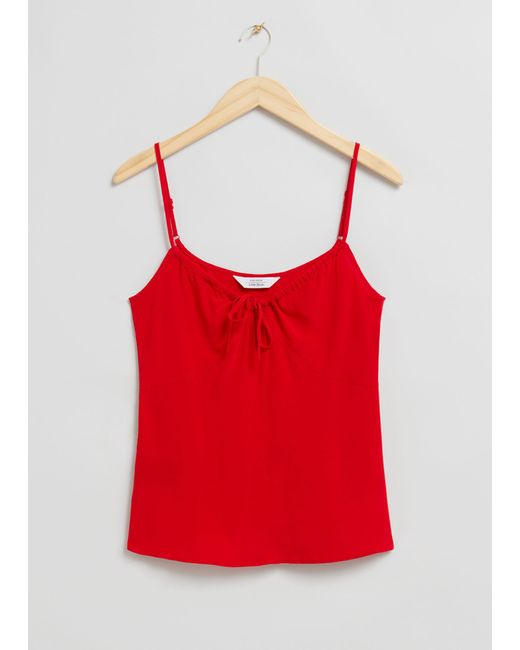 & Other Stories Red Strappy Drawstring Detail Top