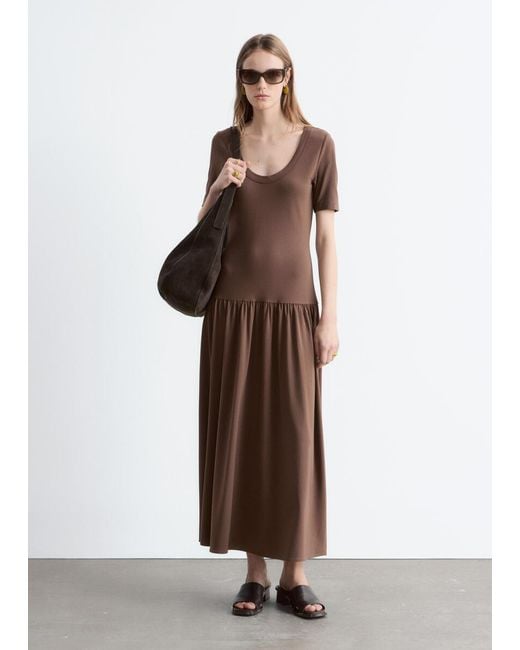 & Other Stories Brown Longline Jersey Maxi Dress
