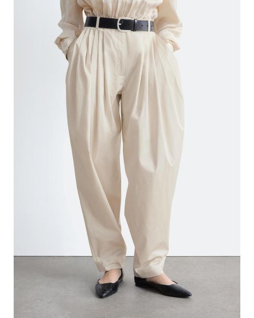 & Other Stories White Barrel-Leg Pleated Trousers