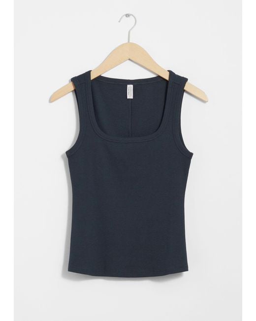 & Other Stories Blue Ribbed Tank Top