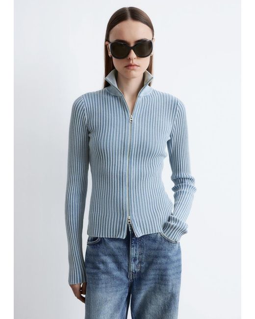 & Other Stories Blue Zip-Up Turtleneck Cardigan