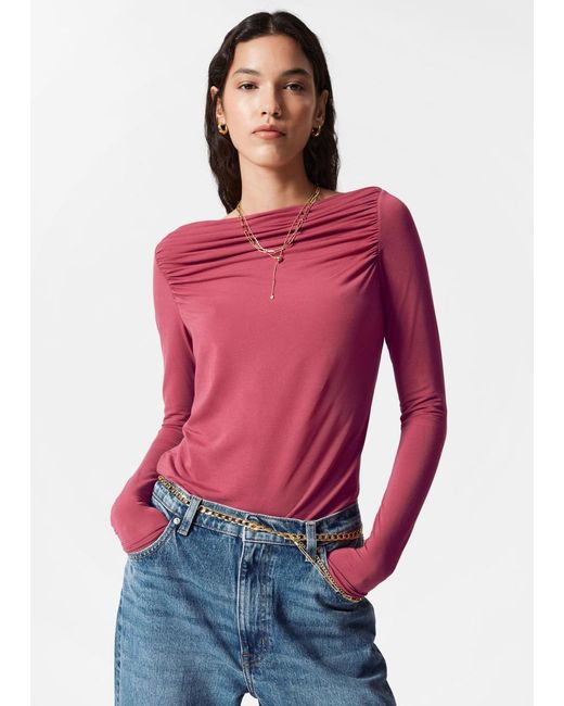 & Other Stories Pink Drapiertes Oberteil Mit U-Boot-Ausschnitt