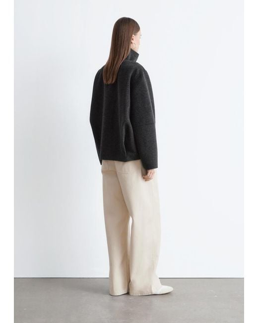 & Other Stories Black Zip-Up Wool Jacket