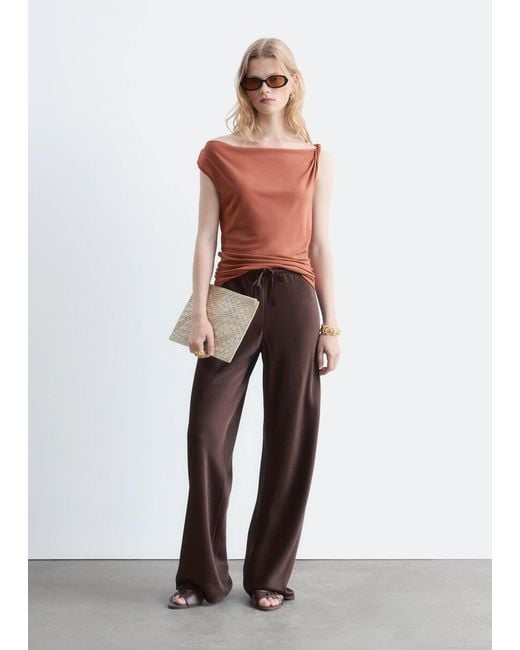 & Other Stories Red Twist-Shoulder Jersey Top