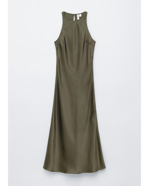 & Other Stories Green Sleeveless Satin Midi Dress