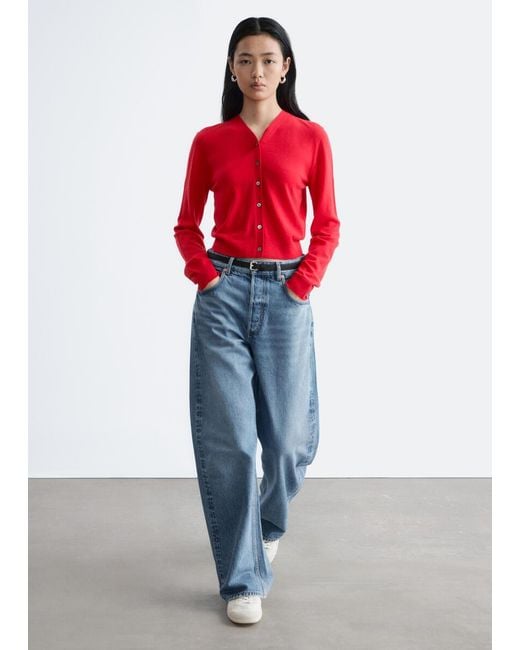 & Other Stories Red Cropped Cashmere Cardigan
