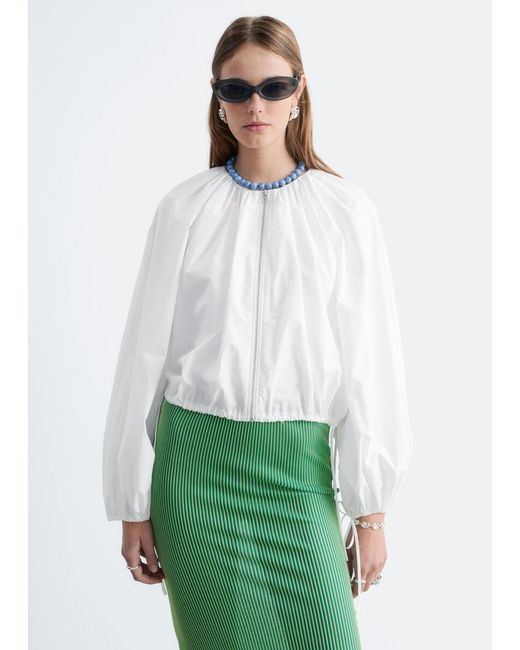 & Other Stories White Cotton Poplin Zip-Front Blouse