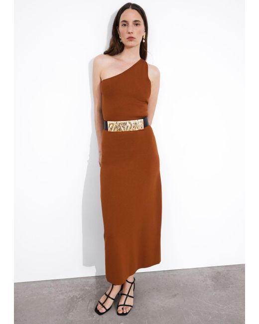 & Other Stories Brown One-shoulder Midi Dress