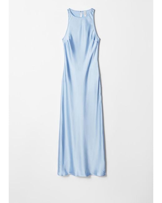 & Other Stories Blue Sleeveless Satin Midi Dress