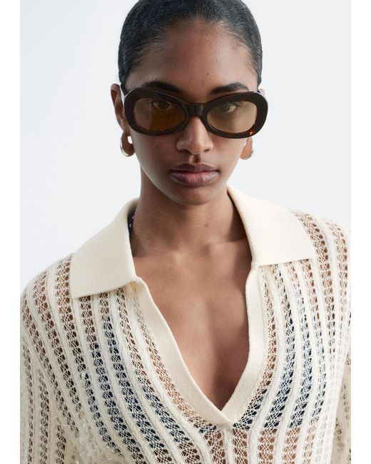 & Other Stories White Open-Knit Polo Top