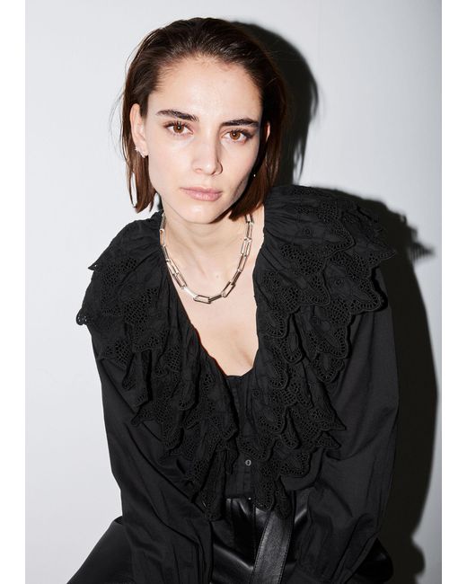 & Other Stories Black Layered Ruffle Blouse
