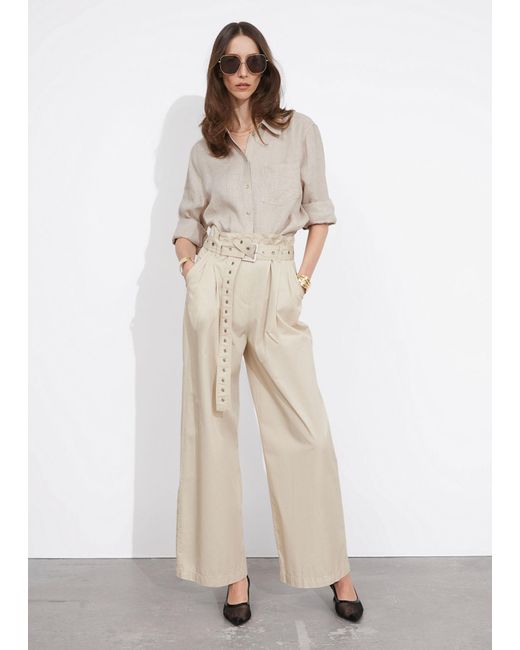 & Other Stories Natural Eyelet-belt Paperbag Trousers