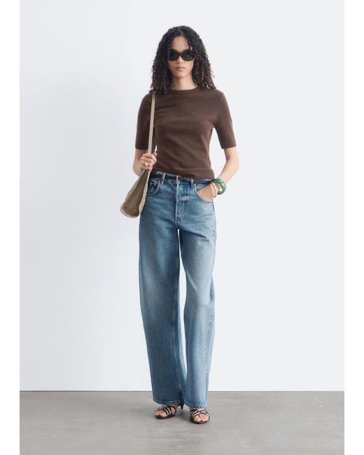 & Other Stories Blue Short-Sleeve Cashmere Top