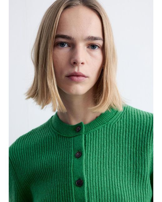 & Other Stories Green Rib-Knit Cardigan
