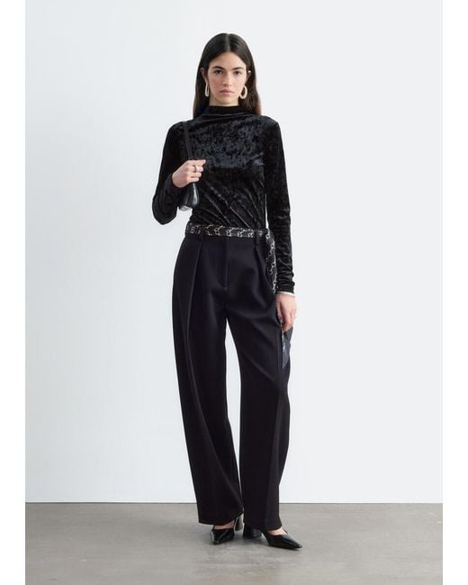 & Other Stories Black Velvet Mock Neck Top