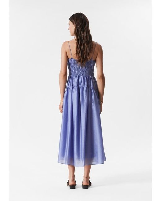 & Other Stories Blue Ruched Midi Dress