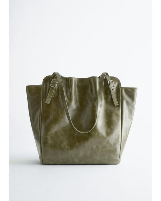 & Other Stories Blue Buckle-Strap Leather Tote