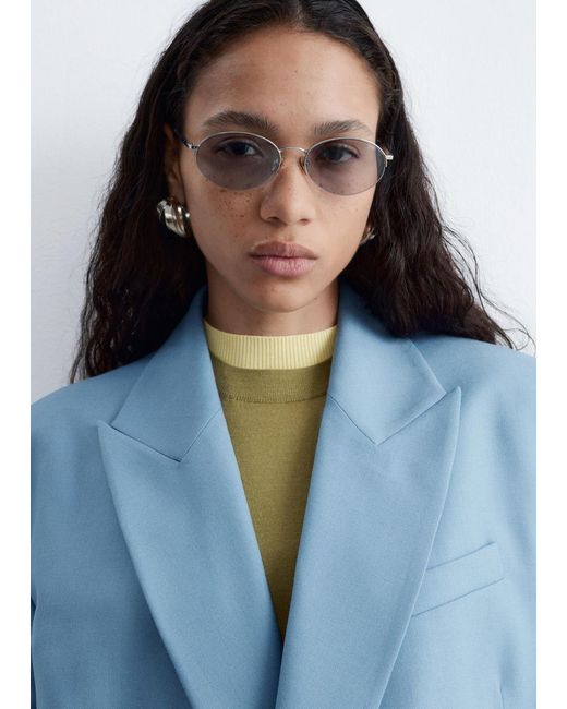 & Other Stories Blue Double-Breasted Wool Blazer