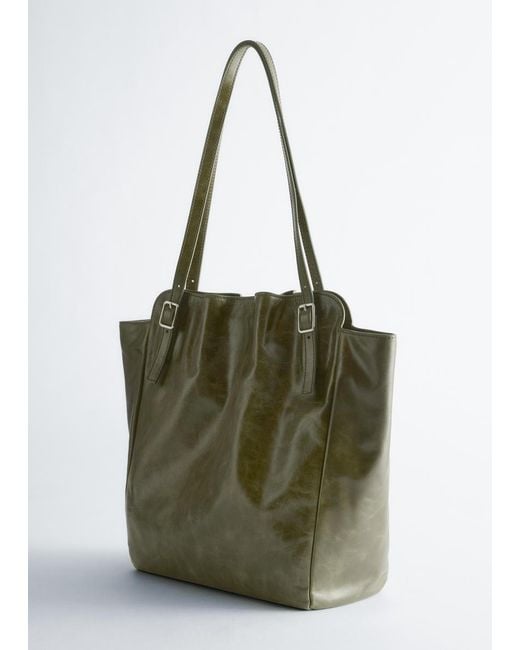 & Other Stories Blue Buckle-Strap Leather Tote