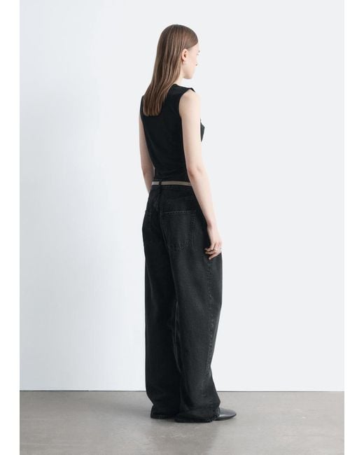 & Other Stories Black Draped Jersey Top