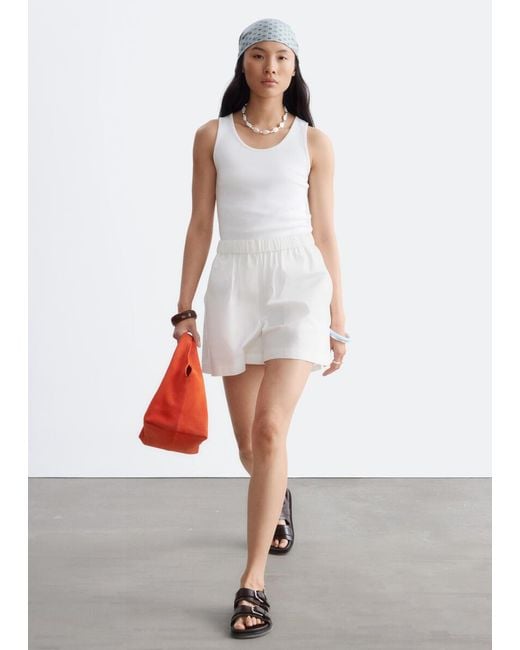 & Other Stories White High-Waist Cotton Shorts