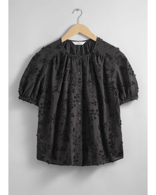 & Other Stories Black Oversized Puff-sleeve Blouse