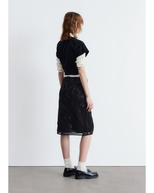 & Other Stories White Floral-Appliqué Mesh Midi Skirt