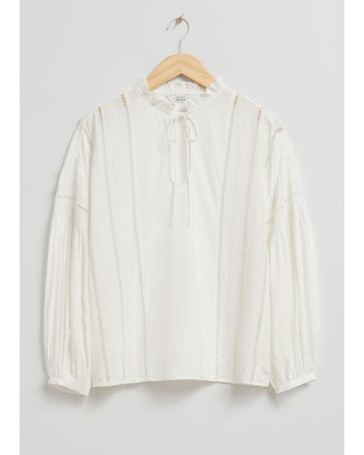& Other Stories White Relaxed Embroidery Blouse