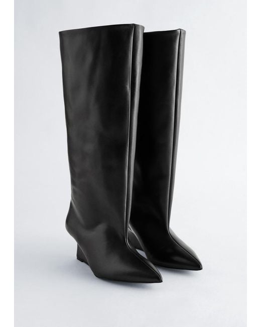 & Other Stories Black Wedge-Heel Knee-High Boots