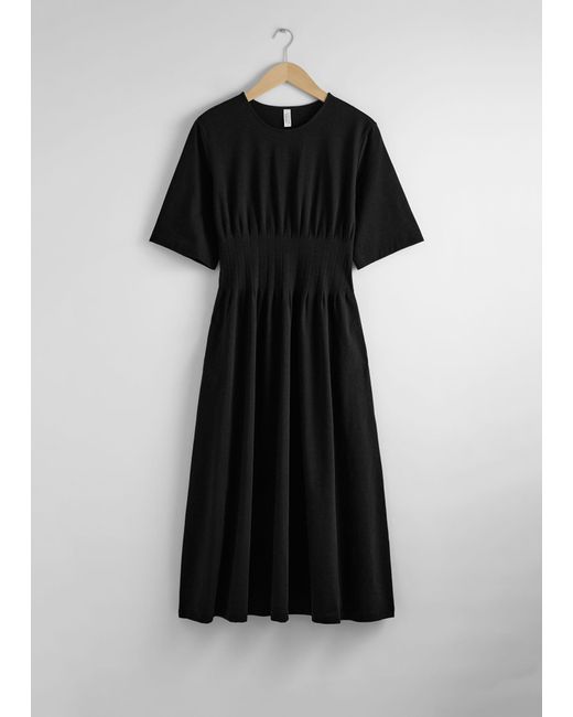& Other Stories Black Short-sleeve Midi Dress