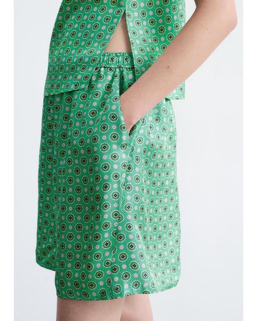 & Other Stories Green Silk Drawstring Shorts