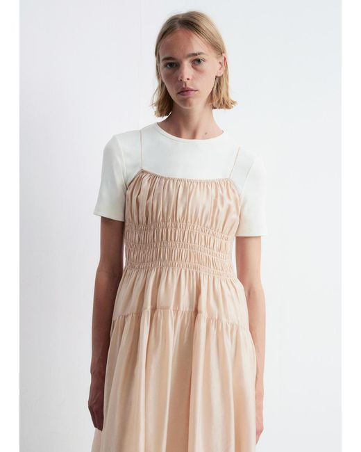 & Other Stories Natural Ruched Midi Dress