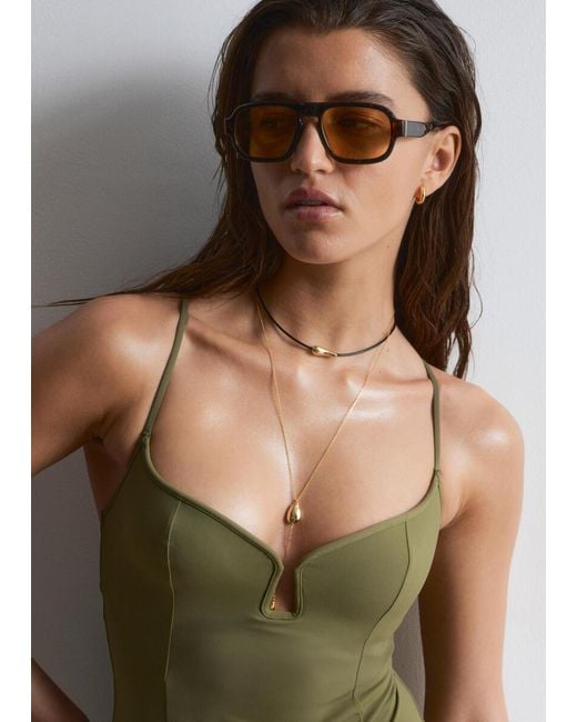 & Other Stories Green Triangle-Cut Swimsuit