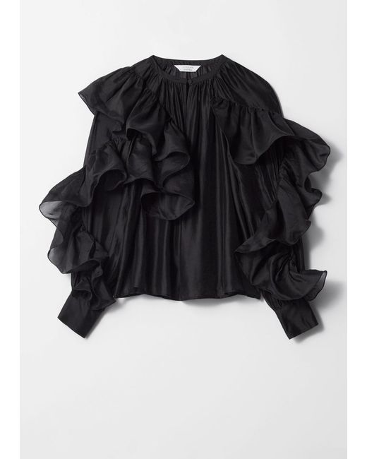 & Other Stories Black Asymmetric Ruffle Blouse