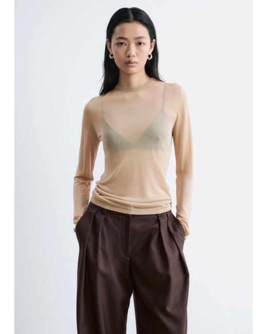 & Other Stories Natural Fine-Knit Sheer Top