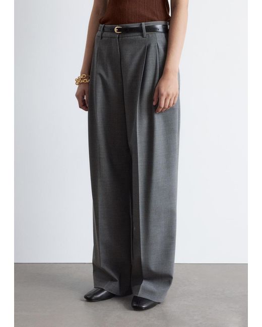 & Other Stories Gray Tailored Wool Trousers