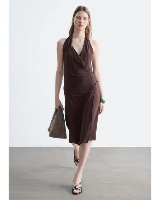 & Other Stories White Halterneck Jersey Midi Dress