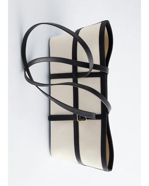 & Other Stories White Leather-Trimmed Canvas Shoulder Bag