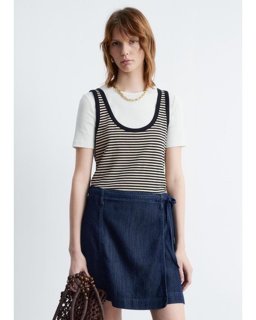 & Other Stories Blue Tie-Detail Denim Mini Skirt