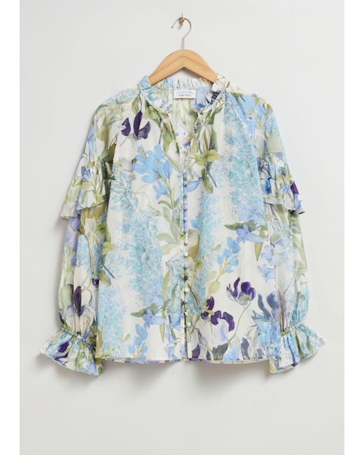 & Other Stories Blue Relaxed Frill Detail Blouse