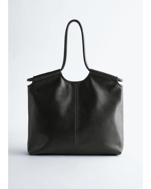 & Other Stories Blue Large Leather Tote Bag