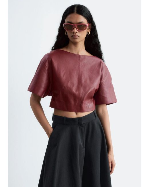 & Other Stories Red Tie-Back Leather Top
