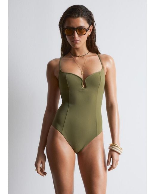 & Other Stories Green Triangle-Cut Swimsuit