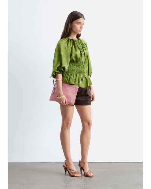 & Other Stories Green Smocked Blouse