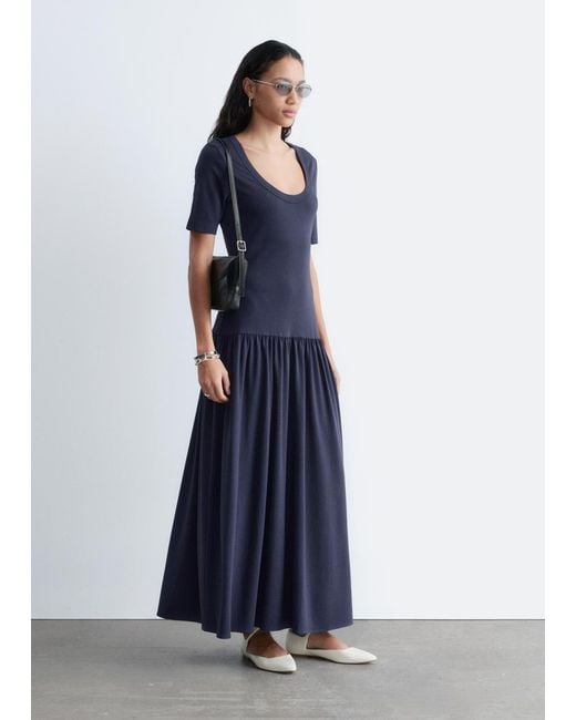 & Other Stories Blue Longline Jersey Maxi Dress