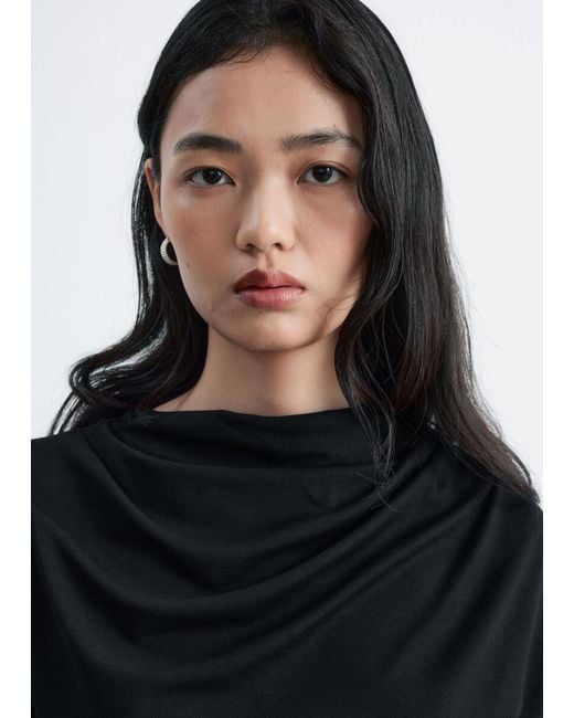 & Other Stories Black Draped Cowl-Neck Top