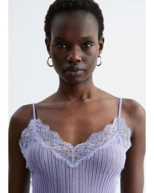 & Other Stories Purple Rib-Knit Lace Camisole
