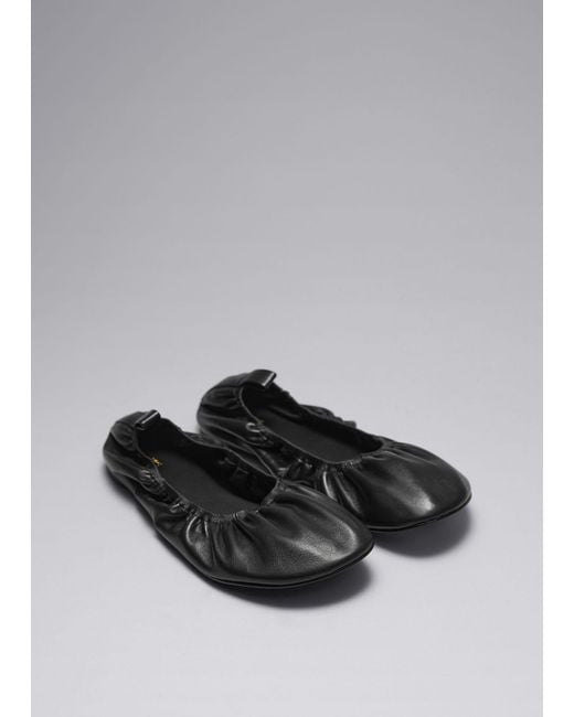 & Other Stories Gray Ruched Leather Ballet Flats