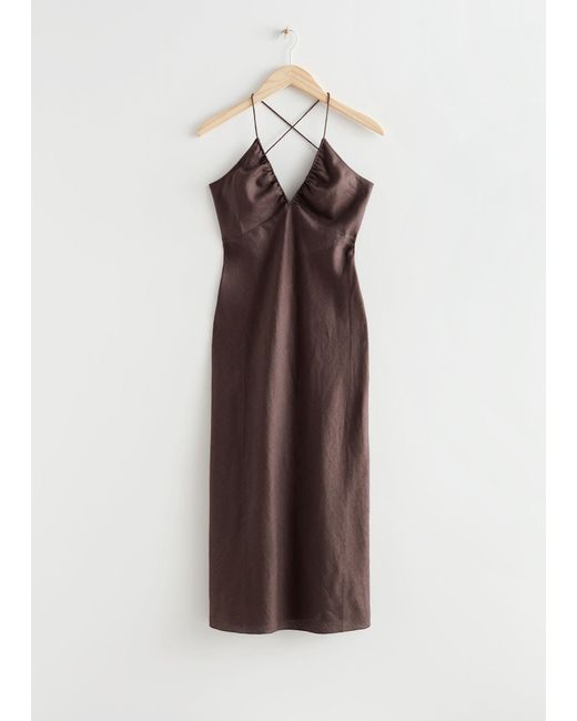 & Other Stories Brown Strappy Linen Midi Dress