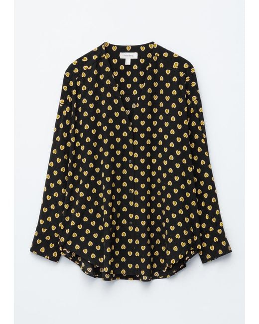 & Other Stories Black Oversized Printed V-Neck Blouse